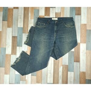 Perry Ellis Mens Distressed Frayed Hem Jeans Medium Wash Denim 38x32